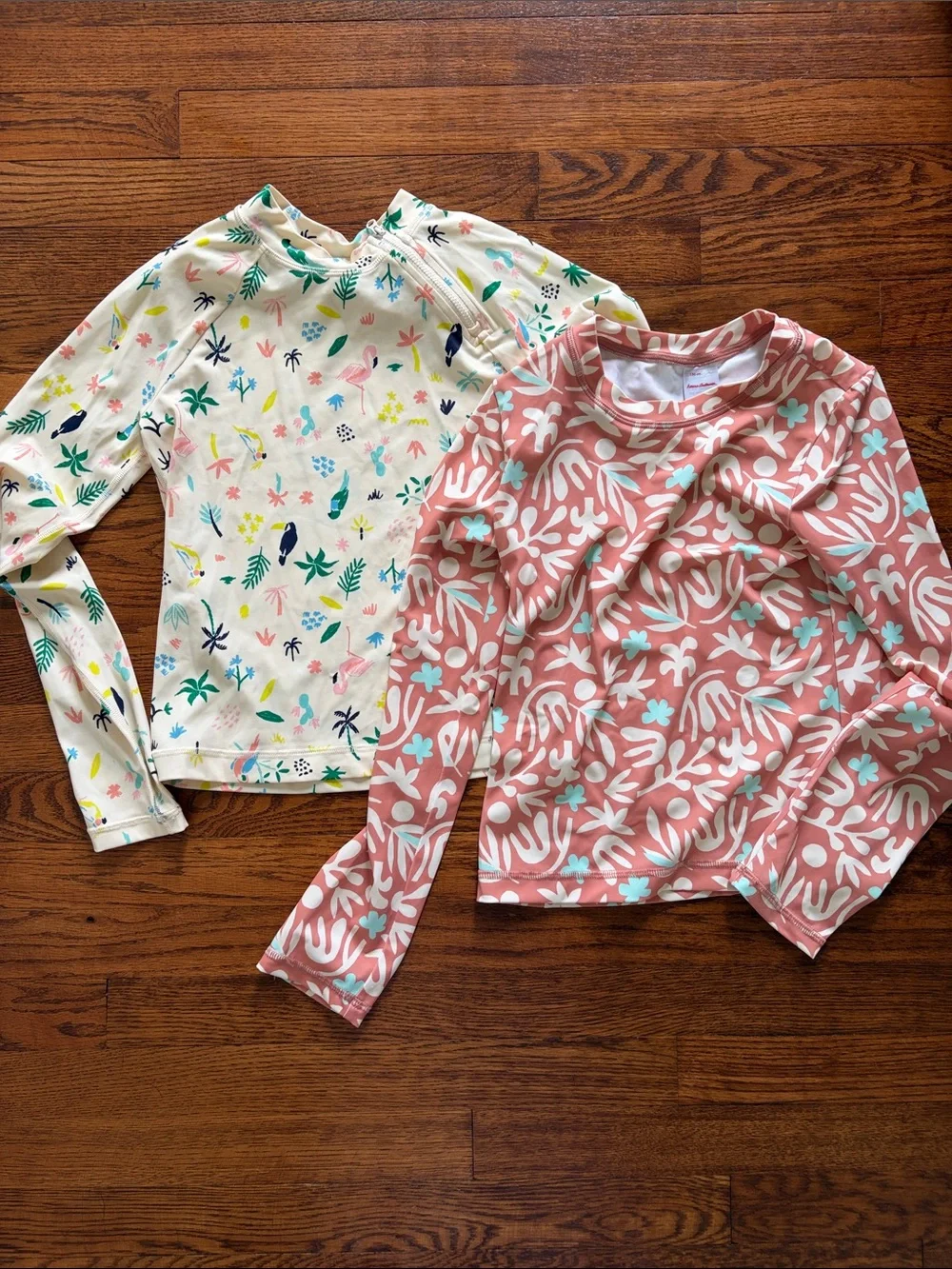 Hanna Andersson Cream Tropical Print & Dusty Pink Floral Rash Guards